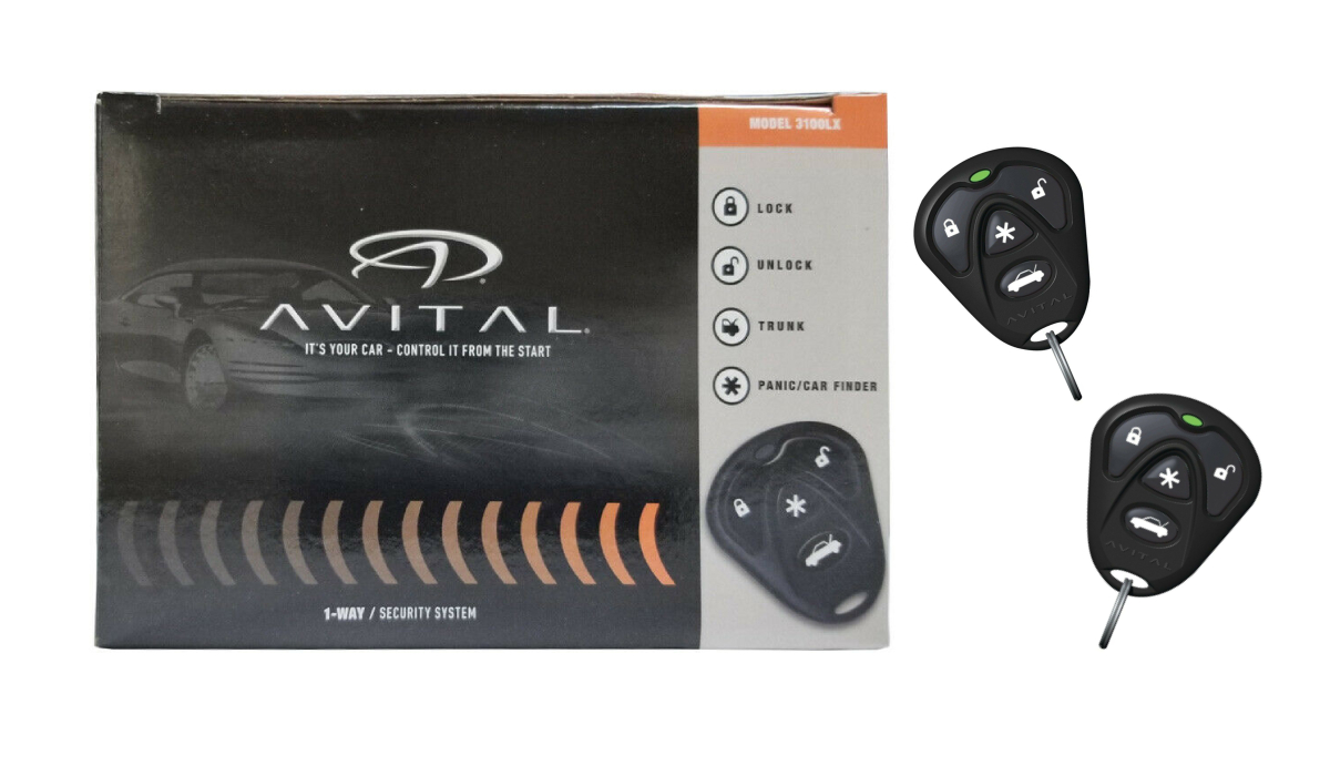 AVITAL 3100LX 3 CHANNEL CAR ALARM SYSTEM W/ 2 REMOTES AND KEYLESS ENTRY 